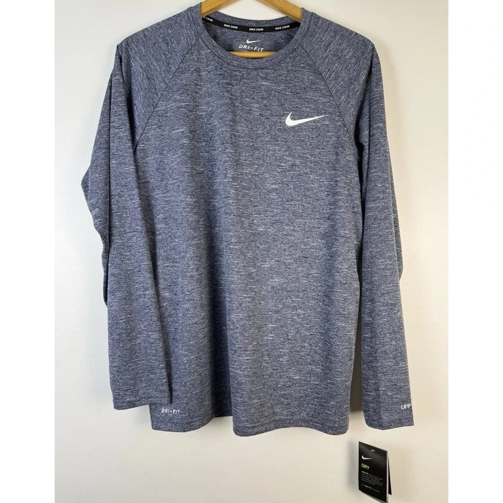 NWT Nike Dri-Fit Swim Men's Long-Sleeve Hydroguard Swim Shirt Navy Medium